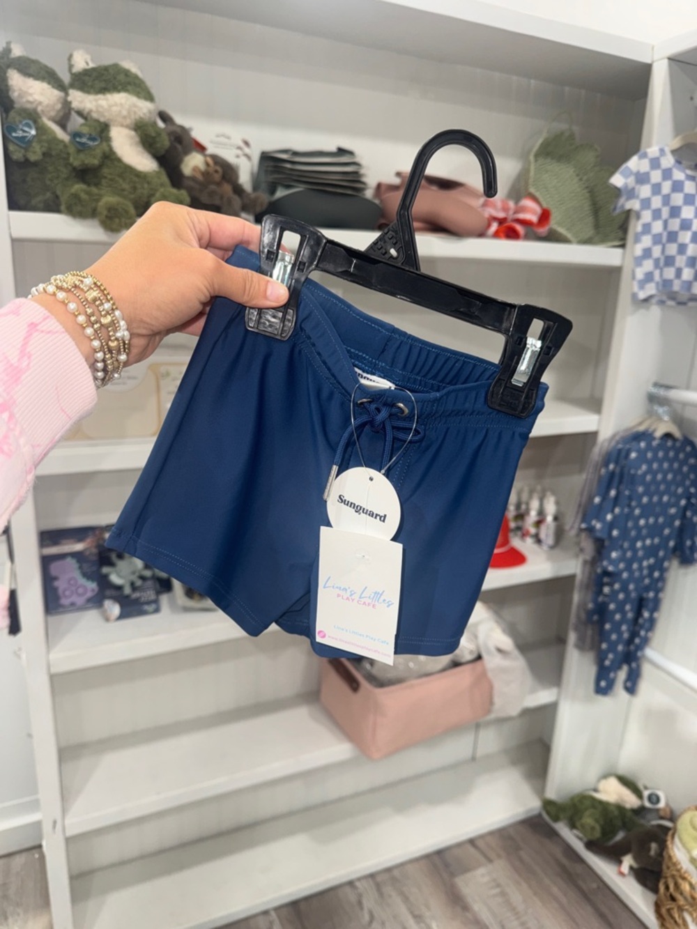 Kids' Navy Swim Trunks with Adjustable Waist